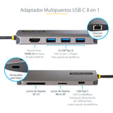 StarTech.com Adaptador Multipuertos USB C de Vídeo 4K a 60Hz, con Hub de 3 Puertos USB-A de 5Gbps, Entrega de Alimentación USB de 100W, Red Ethernet, SD/microSD, Cable de 30cm Laptop Alámbrico USB 3.2 Gen 1 (3.1 Gen 1) Type-C 3 1
