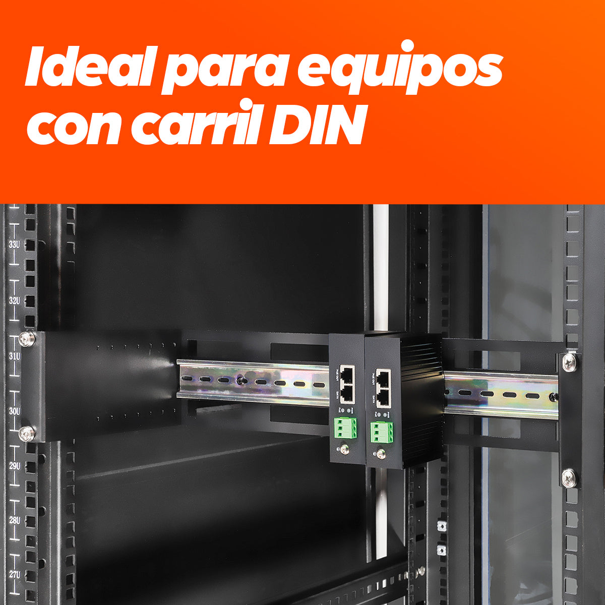 Intellinet Kit rail DIN réglable 19", 2U, pour équipements sur rail DIN chapeau, profondeur réglable 48–174 mm, aluminium, noir RAL 9005, garantie trois ans Rack Carril de rack Negro Aluminio 9 kg