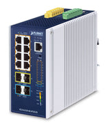 PLANET IP30 DIN-rail Industrial L3 Gestionado Gigabit Ethernet (10/100/1000) Energía sobre Ethernet (PoE) Azul, Gris