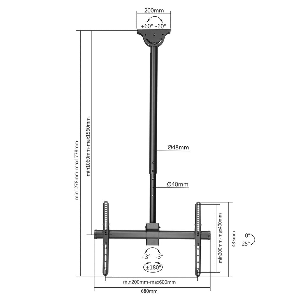 Manhattan Soporte de techo para TV de movimiento completo y ajustable en altura soportes para tv 50 kg 94 cm (37") 1 177,8 cm (70")