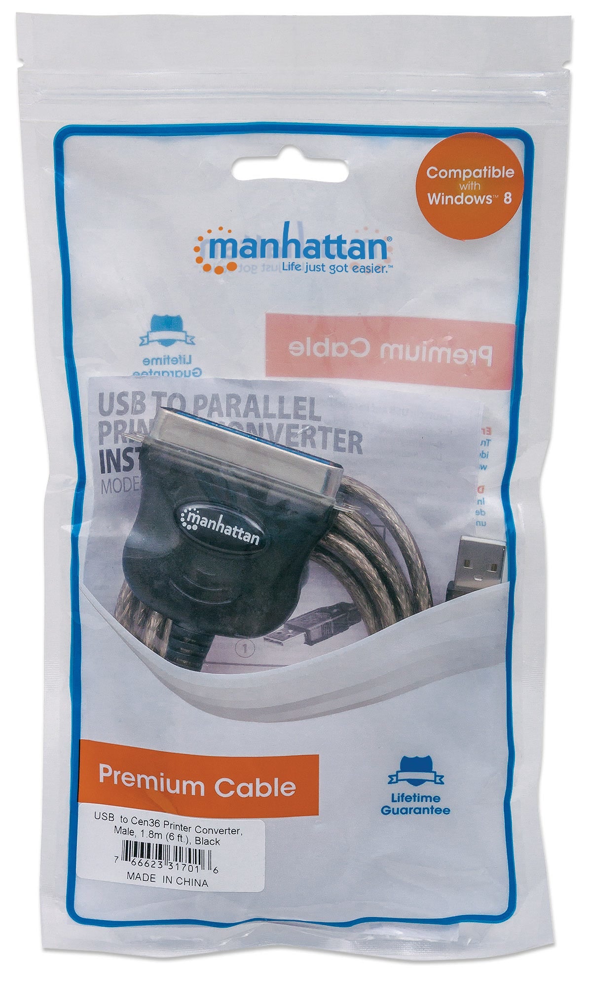 Manhattan 317016 Cable Negro USB-A Parallel 36-pin 1,8 m