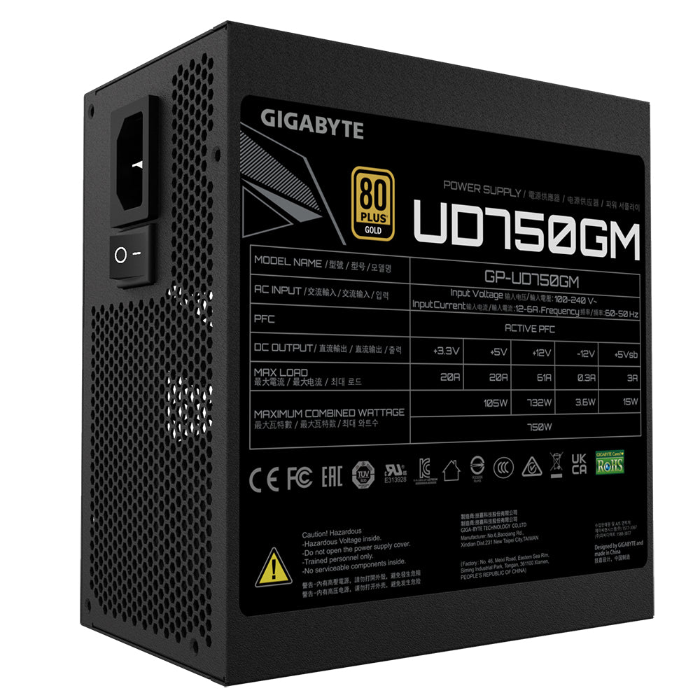 GIGABYTE GP-UD750GM unidad de fuente de alimentación 750 W 20+4 pin ATX ATX Negro, 100 - 240 V, Activo, 105 W