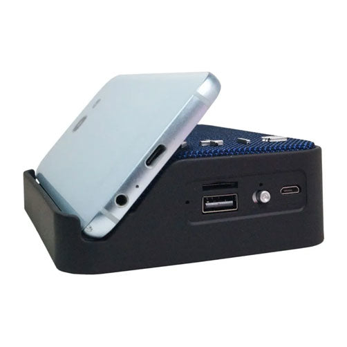 Bocina Highlink Handle color azul Bluetooth 4.2 lector memorias USB y SD batería 800mAh con soporte para colocar celular