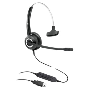 VT6200-UNC-M-USB-02, Diadema monoaural, 2 micrófonos para cancelación de ruido, Conector USB