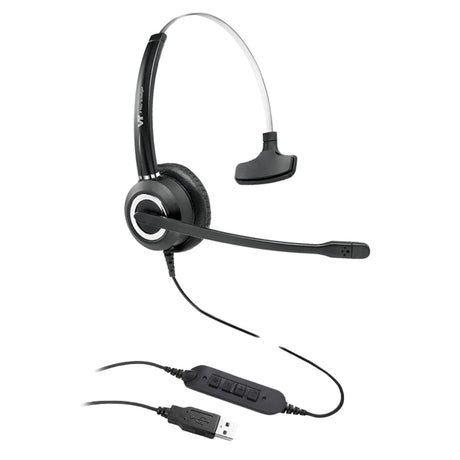 VT6200-UNC-M-USB-02, Diadema monoaural, 2 micrófonos para cancelación de ruido, Conector USB