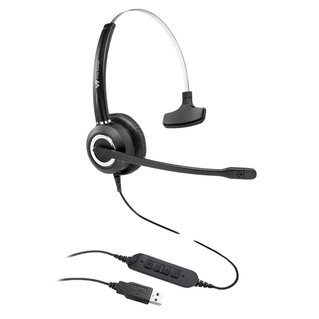 VT6200-UNC-M-USB-02, Diadema monoaural, 2 micrófonos para cancelación de ruido, Conector USB