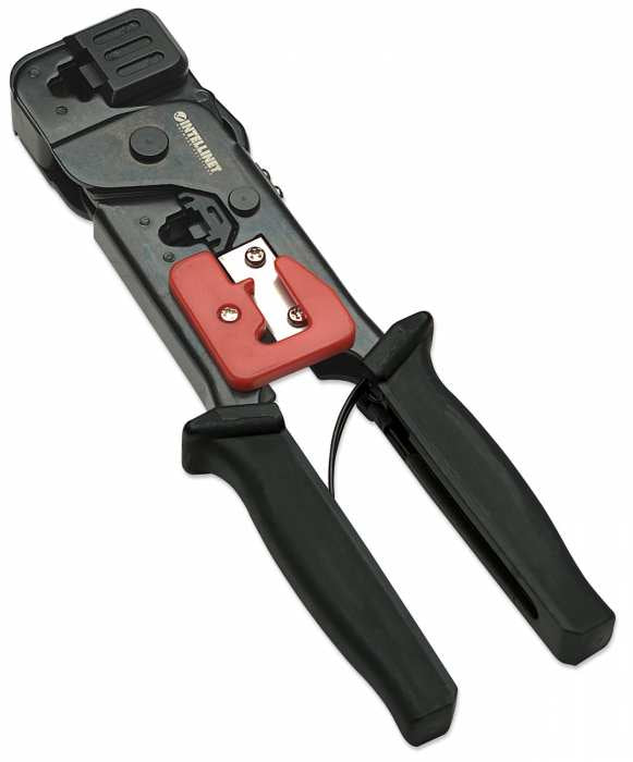 Intellinet Herramienta de Crimpeo para Plug Modular crimpadoras 440 g Herramienta para prensar RJ-11, RJ-12, RJ-45 Negro, Rojo