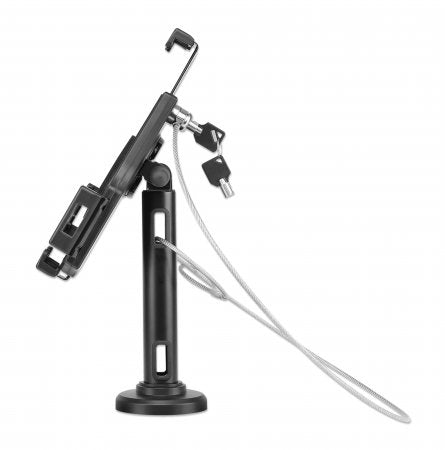 Manhattan Soporte de sobremesa para iPad y tablet, bloqueable, montable en pared, antirrobo, para tablets de 7,9" a 10,5", rotación 360°, inclinación ±70°, giro 330°, negro soportes Soporte pasivo Tablet/UMPC Escritorio Plástico, Acero
