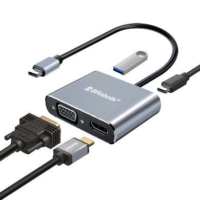 Docking 4 en 1 BROBOTIX 6000687, USB C V3.0, 4 HDMI, Plata/Negro
