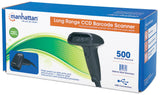 Manhattan Escáner CCD de contacto de largo alcance, de mano, USB, profundidad de lectura 500 mm, cable 1,5 m, luz ambiental máx. 10.000 lux, negro, garantía 3 años lectores de código barras 1D CCD No compatible 50 mm