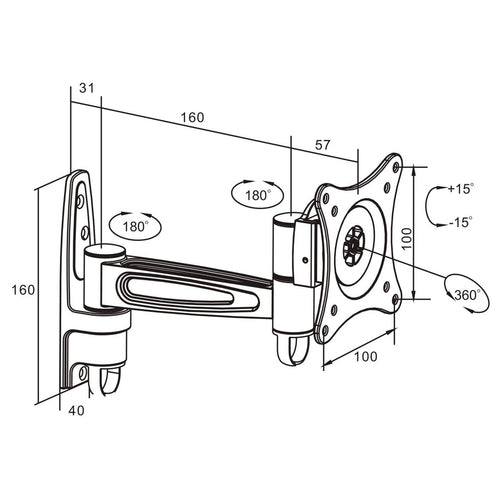 Manhattan Soporte para monitor, de pared, movimiento articulado, pantalla plana de 13" a 27" máximo 15 kg Sopo