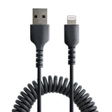 StarTech.com Cable 50cm USB a Lightning con Certificación MFi, Cable Rizado de Carga para iPhone, Negro, con Recubrimien