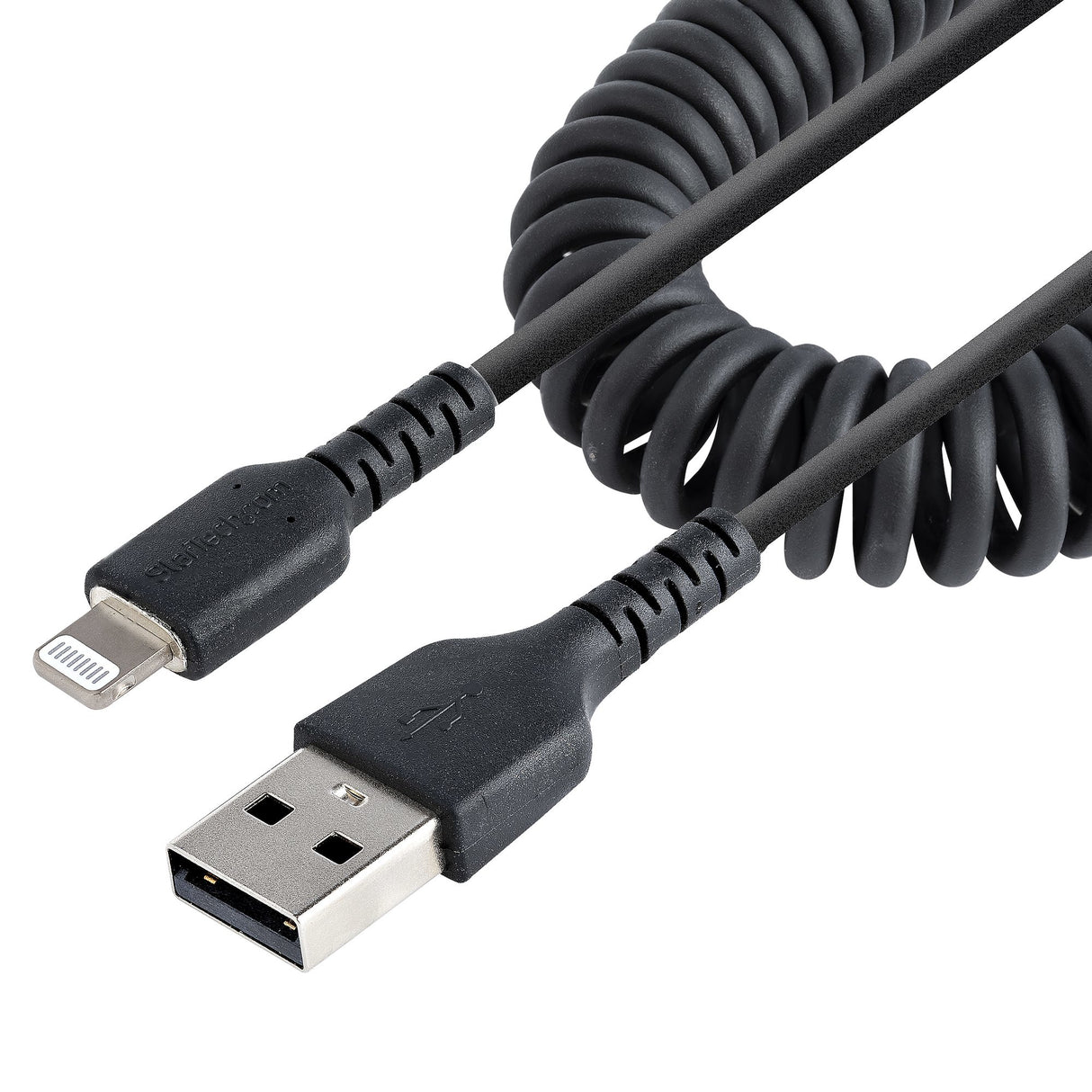 StarTech.com Cable 50cm USB a Lightning con Certificación MFi, Cable Rizado de Carga para iPhone, Negro, con Recubrimien