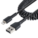 StarTech.com Cable 50cm USB a Lightning con Certificación MFi, Cable Rizado de Carga para iPhone, Negro, con Recubrimien