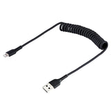 StarTech.com Cable 50cm USB a Lightning con Certificación MFi, Cable Rizado de Carga para iPhone, Negro, con Recubrimien
