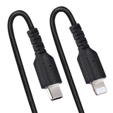 StarTech.com Cable de 50cm USB-C a Lightning MFi, Cable USB Tipo C Rizado de Carga Negro para iPhone, con Recubrimiento 