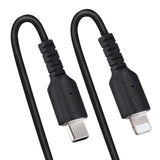 StarTech.com Cable de 1m USB-C a Lightning MFi, Cable USB Tipo C Rizado de Carga Negro para iPhone, con Recubrimiento de