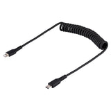 StarTech.com Cable de 1m USB-C a Lightning MFi, Cable USB Tipo C Rizado de Carga Negro para iPhone, con Recubrimiento de