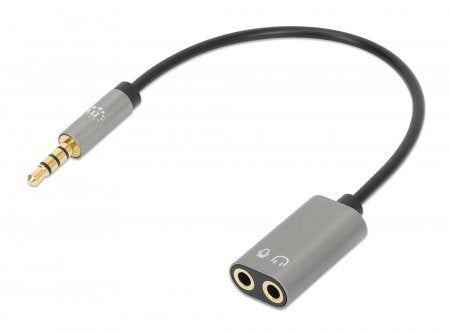 Manhattan Adaptador Auxiliar en “Y” de un Plug a 2 salidas 3.5 mm, Negro, Plata
