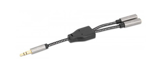 Manhattan Adaptador de Auriculares en “Y” de un Plug a 2 salidas 3.5 mm Cable 0,15 m 3,5mm Macho 2 x 3.5mm
