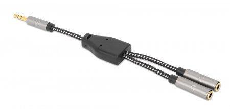 Manhattan Adaptador de Auriculares en “Y” de un Plug a 2 salidas 3.5 mm Cable 0,15 m 3,5mm Macho 2 x 3.5mm