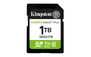 Kingston Technology 1 TB SDXC Canvas Select Plus Gen3 150 MB/s C10 UHS-I U3 V30 Memoria Flash 1 GB SD 150 MB/s UHS-I