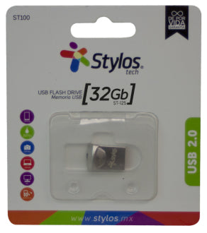 MEMORIA USB STYLOS 32 GB ST125 FLASH 2.0 METAL MINI PLATA STMUS41S