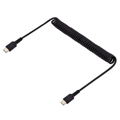 StarTech.com Cable de 1m de Carga USB C a USB C, Cable USB Tipo C Rizado de Carga Rápida y Servicio Pesado, Cable USB 2.