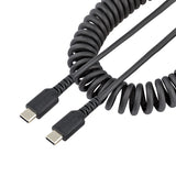 StarTech.com Cable de 1m de Carga USB C a USB C, Cable USB Tipo C Rizado de Carga Rápida y Servicio Pesado, Cable USB 2.