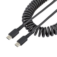 StarTech.com Cable de 1m de Carga USB C a USB C, Cable USB Tipo C Rizado de Carga Rápida y Servicio Pesado, Cable USB 2.