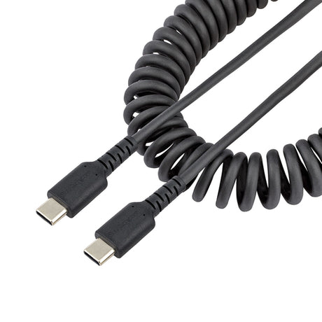 StarTech.com Cable de 1m de Carga USB C a USB C, Cable USB Tipo C Rizado de Carga Rápida y Servicio Pesado, Cable USB 2.