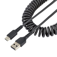 StarTech.com Cable de 50cm de Carga USB A a USB C, Cable USB Tipo C Rizado de Carga Rápida y Servicio Pesado, Cable USB 2.0 A a USBC, de Fibra de Aramida Resistente, Negro Cable USB 2.0 USB A USB C Macho