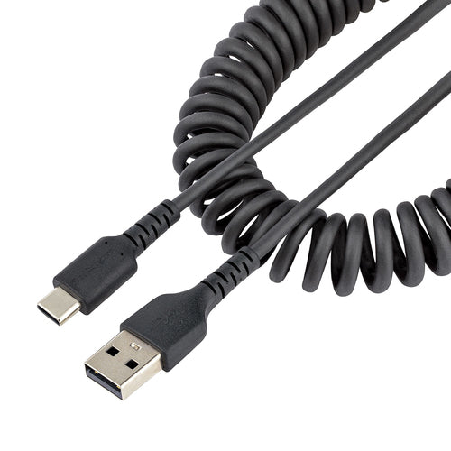 StarTech.com Cable de 1m de Carga USB A a USB C, Cable USB Tipo C Rizado de Carga Rápida y Servicio Pesado, Cable USB 2.