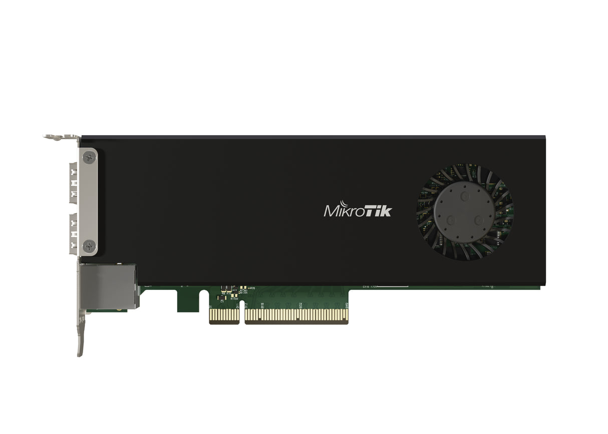 CCR2004-1G-2XS-PCIe, Ruteador CCR en tarjeta NIC PCIe, CPU 1500 MHz, 4 GB de RAM, 1xGigaEth, 2xSFP28 de 25G, RouterOS Ni
