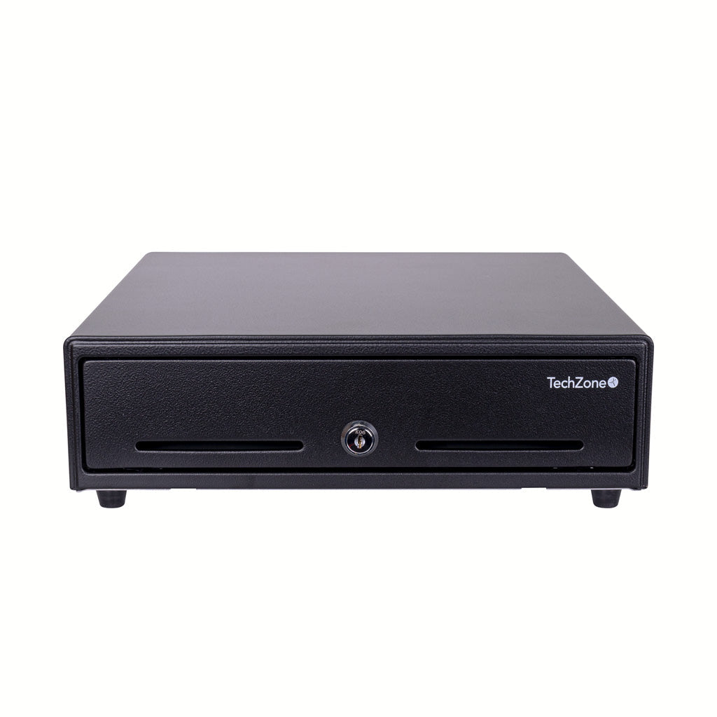 TechZone TZBE4B8M90 cajón de efectivo Cajón electrónico de dinero, Acero, Negro, Plástico