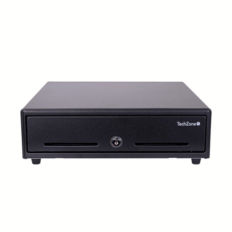 TechZone TZBE4B8M90 cajón de efectivo Cajón electrónico de dinero, Acero, Negro, Plástico
