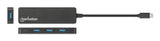 Manhattan Hub/dock USB-C, puertos (4): 4x USB-A, 5 Gbps (USB 3.0), Alimentado por USB (no requiere alimentación externa), equivalente a HB30CM4AB hubs de interfaz USB 3.2 Gen 1 (3.1 Gen 1) Type-C USB 3.2 Gen 1 (3.1 Gen 1) Type-A 4 4