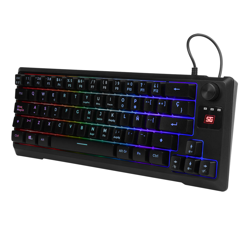 TECLADO VORAGO START THE GAME KB-506 TKL FACTOR 65%, RGB, RUEDA MULTIMEDIA, ALÁMBRICO , ANTI GHOSTING, USB NEGRO