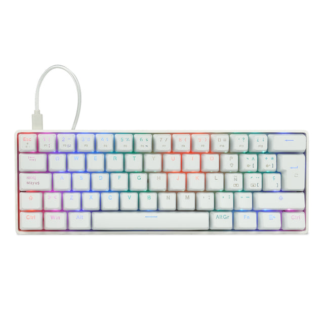 TECLADO MECÁNICO 60% GAME FACTOR KBG560-WH, RGB, TECLAS EXTRAS PINK INTERCAMBIABLES, RED SWITCH, USB BLANCO