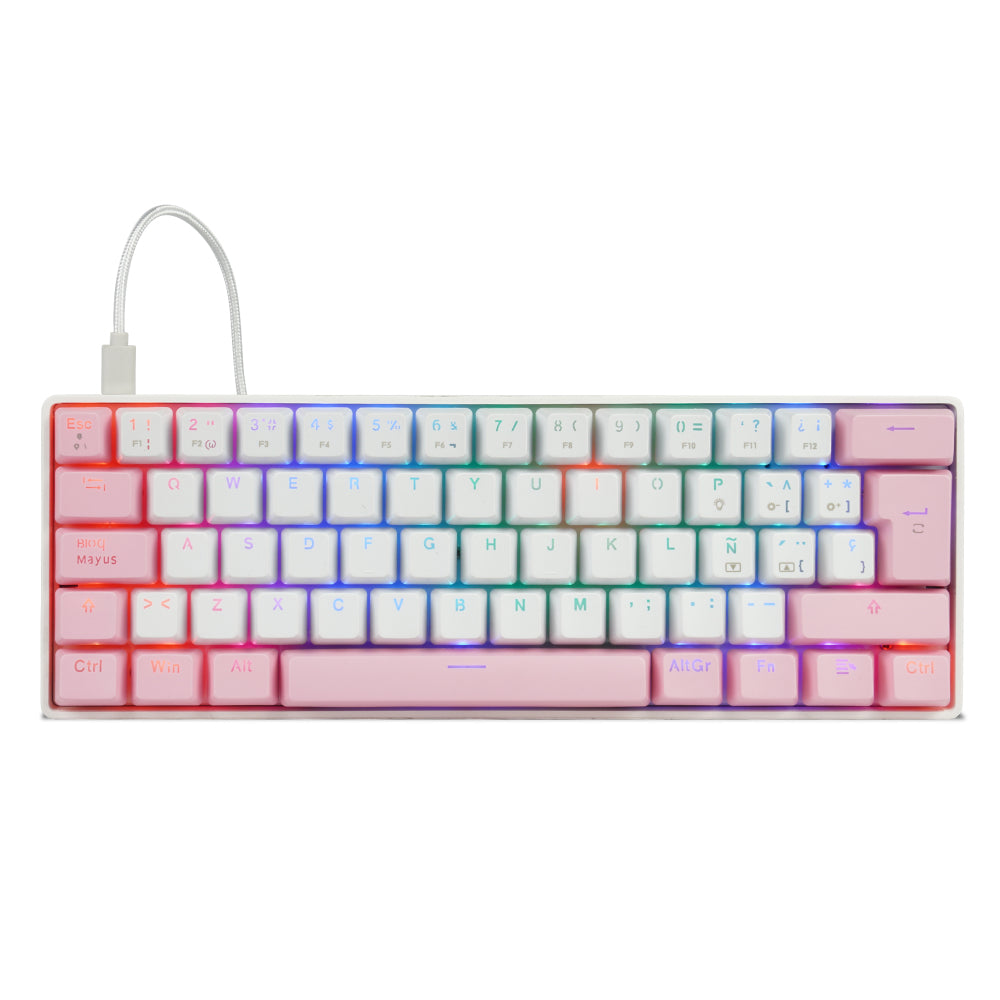 TECLADO MECANICO GAME FACTOR 60% RGB SWITCH RED USB TIPO C KBG560-WH
