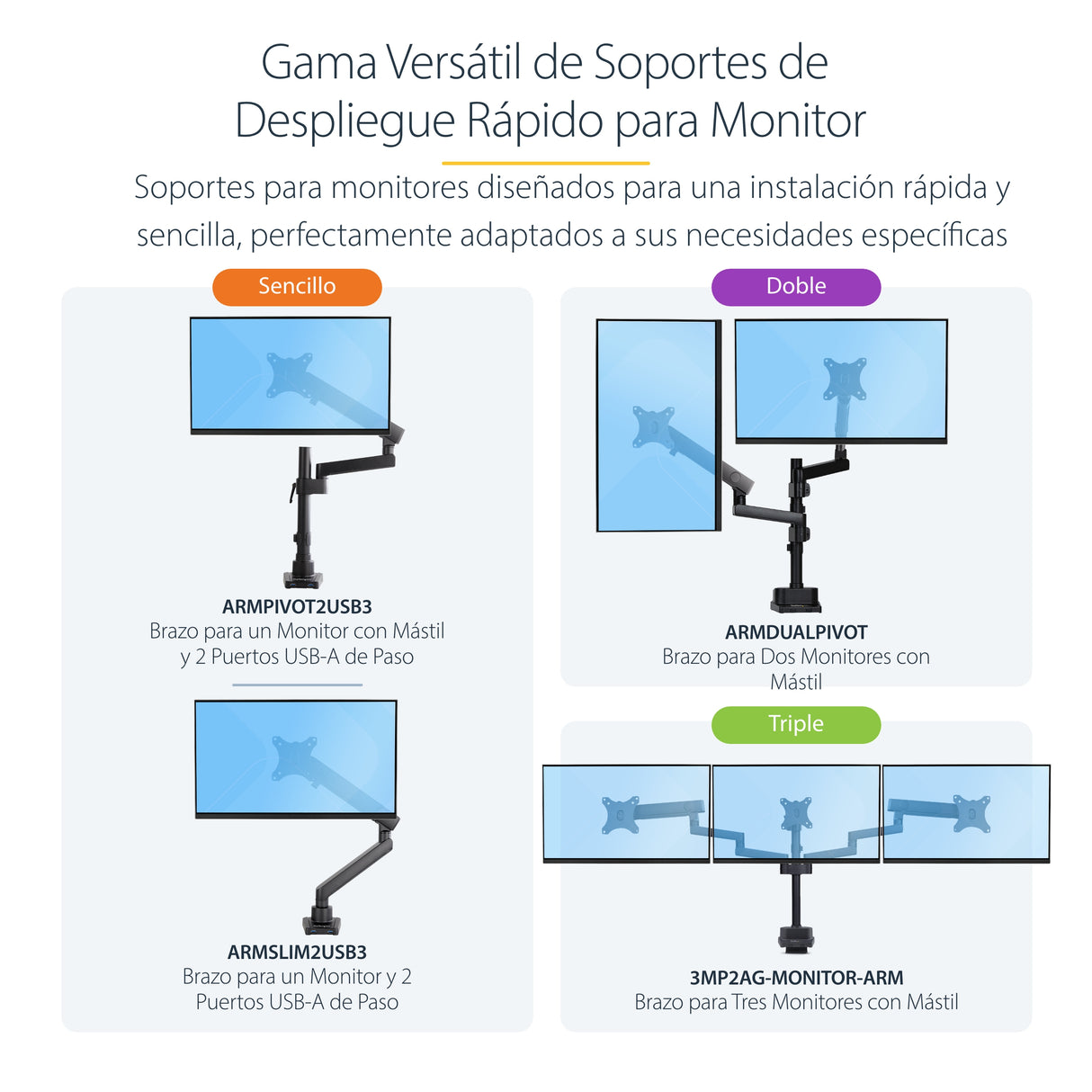 StarTech.com Brazo de Soporte para Dos Monitores - Base Soporte de Movimiento Articulado y Altura Ajustable para 2 Monit
