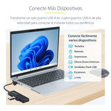 StarTech.com Hub USB-A de 4 Puertos - Ladrón USB de 4 Puertos - Alimentado por el Bus - USB 3.0 de 5Gbps - Hub Portátil
