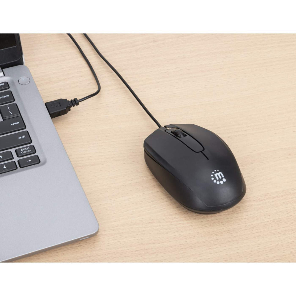 Manhattan Ratón USB Comfort II con cable, negro, 1000 dpi, USB-A, óptico, ambidiestro, compacto y portátil, tres botones con rueda de desplazamiento, garantía 3 años Ratón Oficina USB tipo A Óptico 1000 DPI