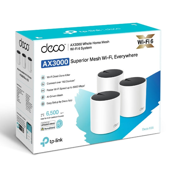 Kit de Sistema Inalambrico Deco X55 Mesh para Hogar, Doble Banda Wi-fi 6 (Ax), Doble Puerto Gigabit