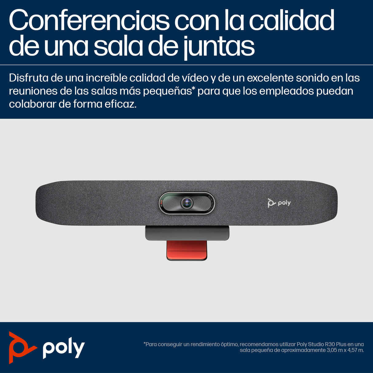 HP Poly Barra de video USB Poly Studio R30, 4K Ultra HD, 3840 x 2160 Pixeles, Gris