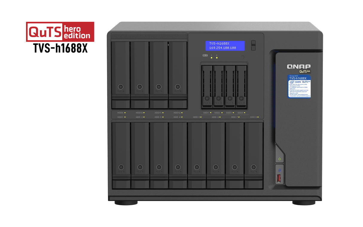 QNAP TVS-h1688X Servidor 0 GB Serial ATA II, Serial ATA III 2.5,3.5,M.2 cm (2.5,3.5,M.2") 2