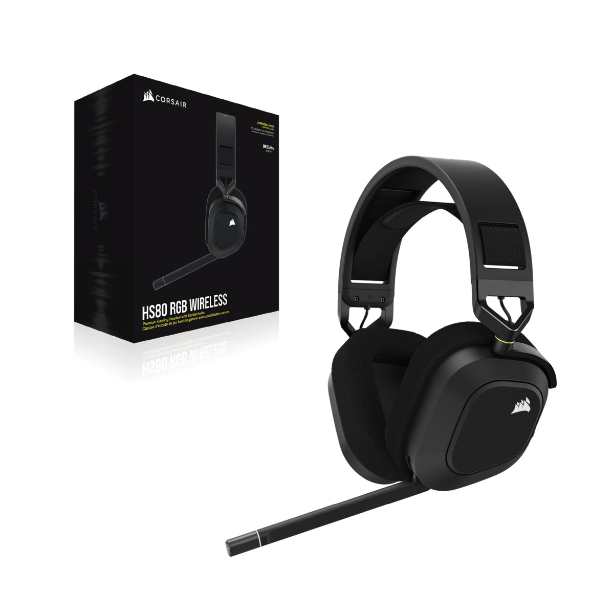 Corsair HS80 RGB WIRELESS Auriculares Inalámbrico y alámbrico Diadema Juego Carbono, 20 - 40000 Hz, 368 g