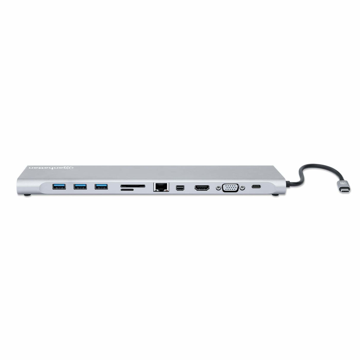 Docking Station USB-C 11 en 1 Manhattan con MST para tres monitores, 4K, Gigabit Ethernet, 100W PD