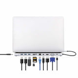 Docking Station USB-C 11 en 1 Manhattan con MST para tres monitores, 4K, Gigabit Ethernet, 100W PD