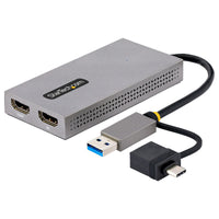 StarTech.com Adaptador de USB a HDMI Doble, USB A/C a 2 Pantallas HDMI (1x 4K30Hz, 1x 1080p), Dongle Integrado USB-A a C, Cable de 11cm, Adaptador USB 3.0 a HDMI, Windows y macOS adaptadores gráficos usb USB tipo A, USB Tipo C Macho Derecho Si
